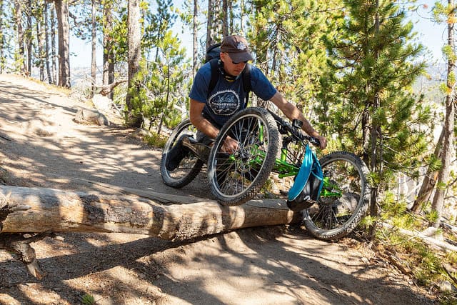 Here's Dave maneuvering obstacles with his off-road wheelchair.
